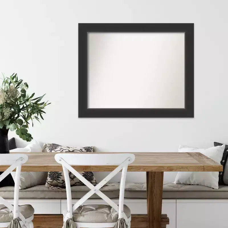 33" x 27" Non-Beveled Corvino Black Wood Wall Mirror - Amanti Art: Modern Rectangle, Includes Mount Hardware