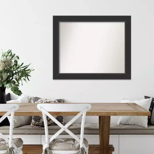 33" x 27" Non-Beveled Corvino Black Wood Wall Mirror - Amanti Art: Modern Rectangle, Includes Mount Hardware