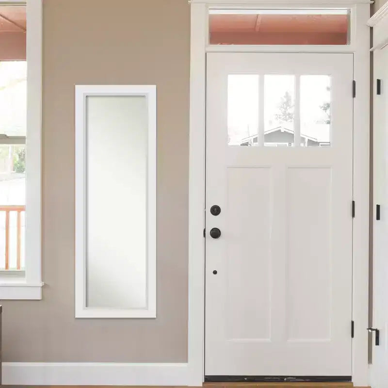 18" x 52" Non-Beveled Blanco White Wood on The Door Mirror - Amanti Art