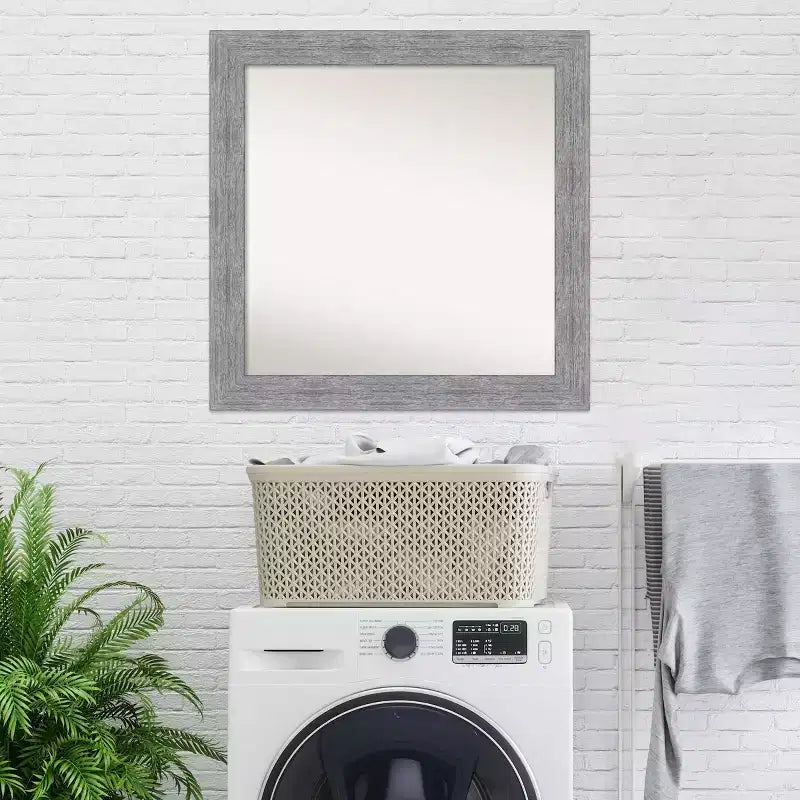 31" x 31" Non-Beveled Bark Rustic Gray Wall Mirror - Amanti Art