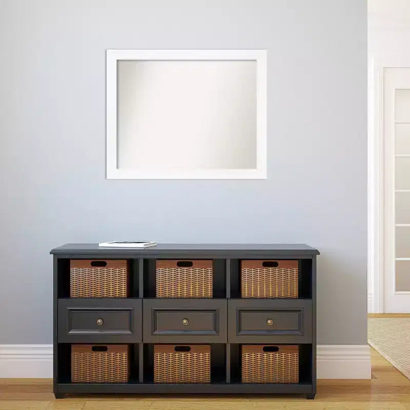 31" x 25" Non-Beveled Cabinet Narrow Bathroom Wall Mirror White - Amanti Art
