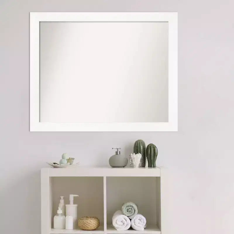 31" x 25" Non-Beveled Cabinet Narrow Bathroom Wall Mirror White - Amanti Art
