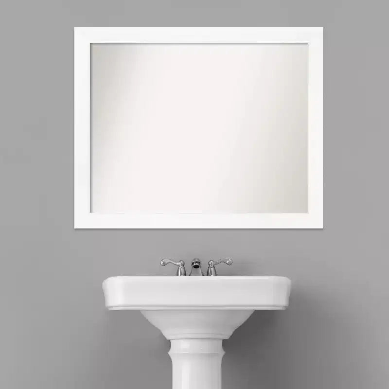 31" x 25" Non-Beveled Cabinet Narrow Bathroom Wall Mirror White - Amanti Art