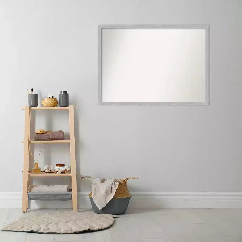 40" x 29" Non-Beveled Grace Narrow Bathroom Wall Mirror Brushed Nickel - Amanti Art: Rectangle, Polystyrene Frame, Wall Mounted