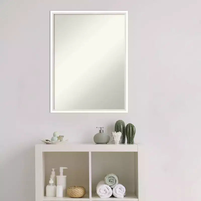 19" x 25" Non-Beveled Lucie Wood Bathroom Wall Mirror White - Amanti Art: Modern Rectangular Vanity, Includes Mounting Hardware