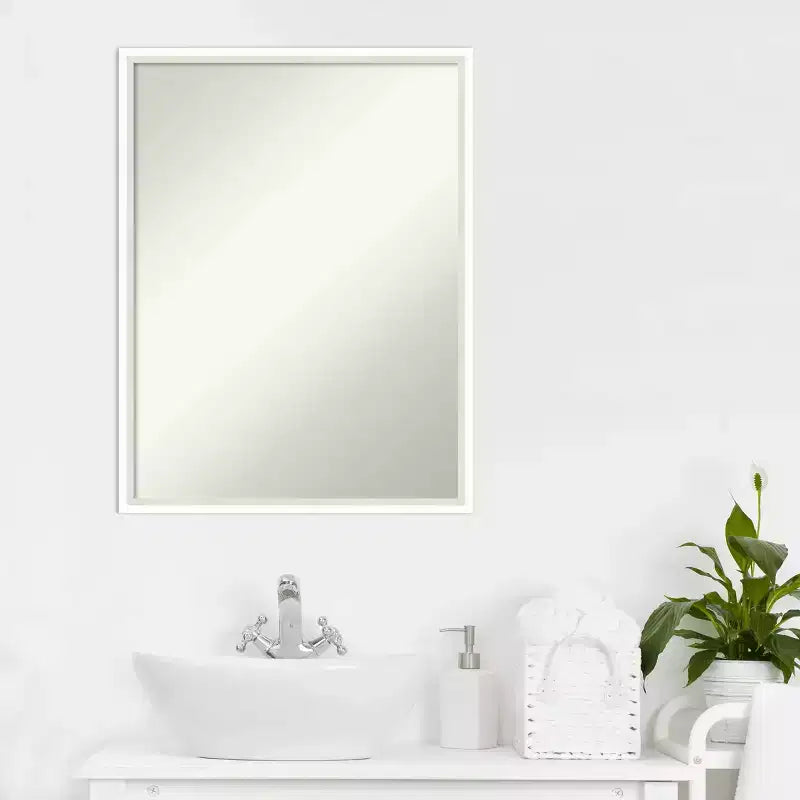 19" x 25" Non-Beveled Lucie Wood Bathroom Wall Mirror White - Amanti Art: Modern Rectangular Vanity, Includes Mounting Hardware
