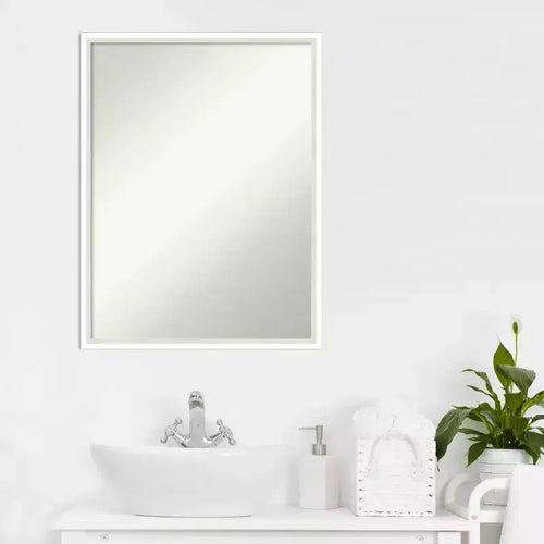 19" x 25" Non-Beveled Lucie Wood Bathroom Wall Mirror White - Amanti Art: Modern Rectangular Vanity, Includes Mounting Hardware