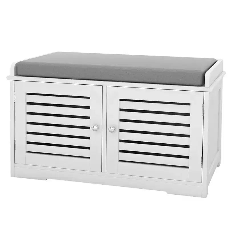 AndMakers White 28.74 in. Bedroom Bench with 2 Barn Doors