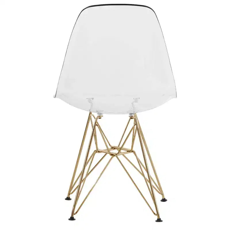 LeisureMod Cresco Modern Acrylic Dining Chairs (Set of 2)  Eiffel Gold Chrome Base, Stylish Accent Chairs for Contemporary Dining Rooms & Kitchens