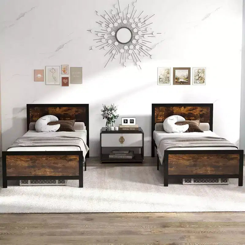 Costway Twin/Full/Queen Size Metal Bed Frame with Headboard & Footboard Metal Slats Support