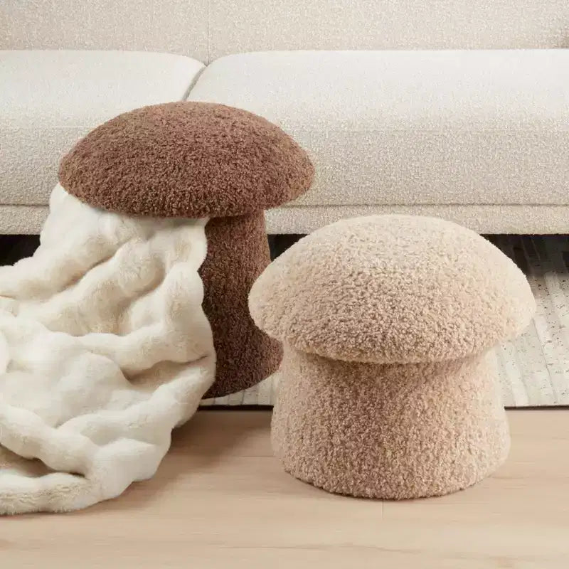 Saro Lifestyle Mushroom Storage Ottoman  Faux Shearling Footrest with Hidden Storage, Decorative Accent Stool for Living Room or Bedroom