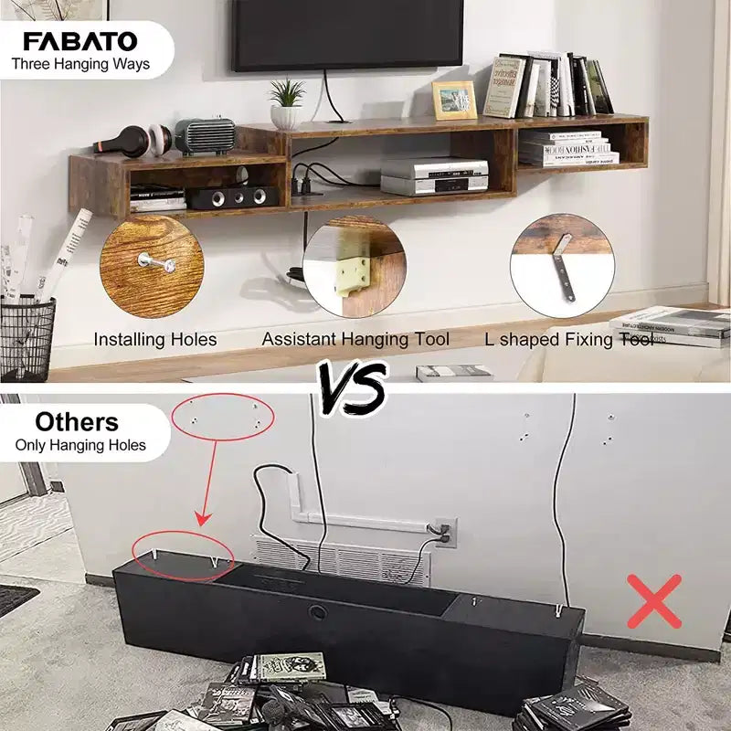 Floating TV Stand for TVs up to 55 - Hausource:Media Console Shelf with Power Outlet