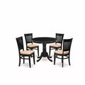 HomeStock ANVA5 Black Linen Fabric 5 Piece Round Dining Set