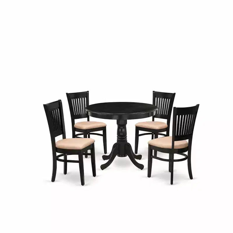 HomeStock ANVA5 Black Linen Fabric 5 Piece Round Dining Set