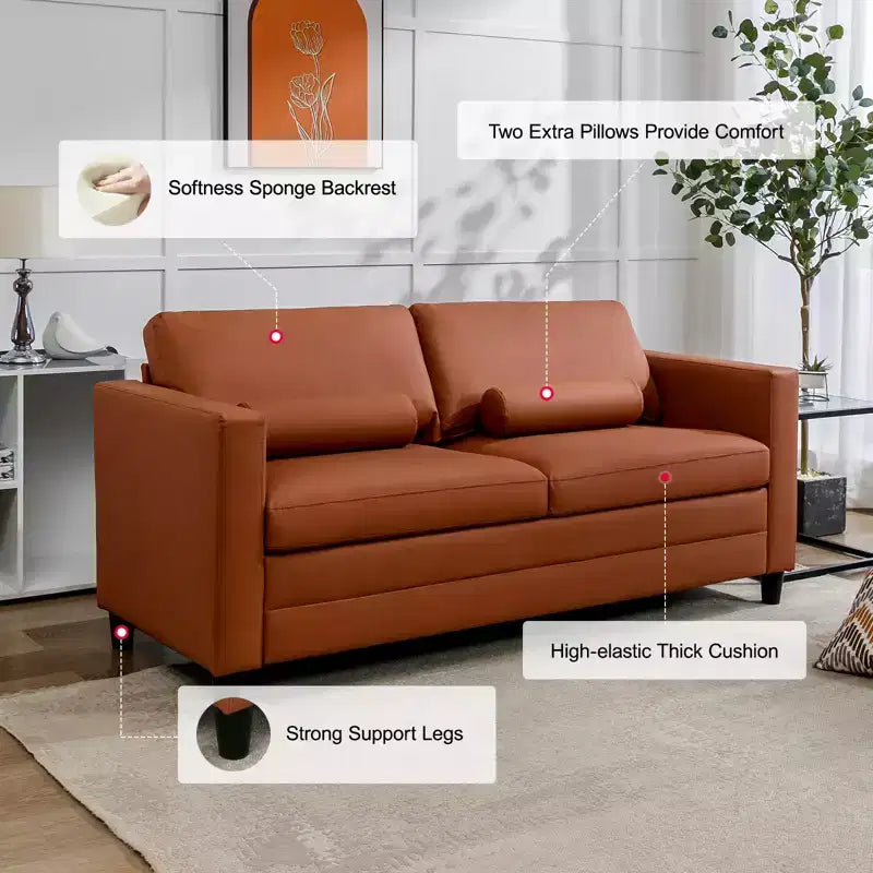 Mjkone Loveseat Sofa Bed, Leather 2-in-1 Sleeper Sofa With Foldable Mattress, Pull out 2-Seater Couch Bed With Metal Frame For Small Space