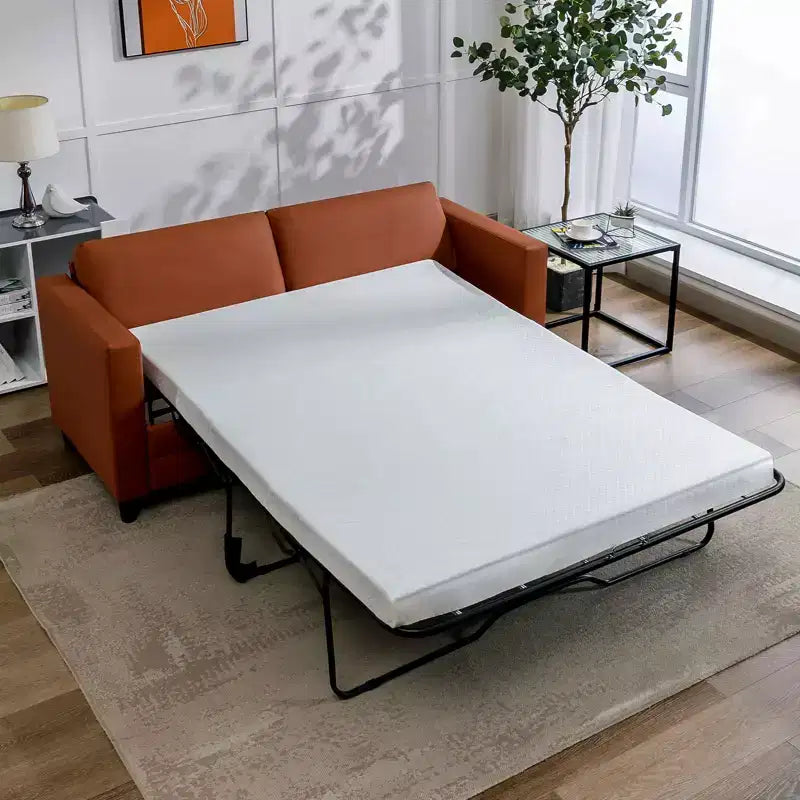 Mjkone Loveseat Sofa Bed, Leather 2-in-1 Sleeper Sofa With Foldable Mattress, Pull out 2-Seater Couch Bed With Metal Frame For Small Space