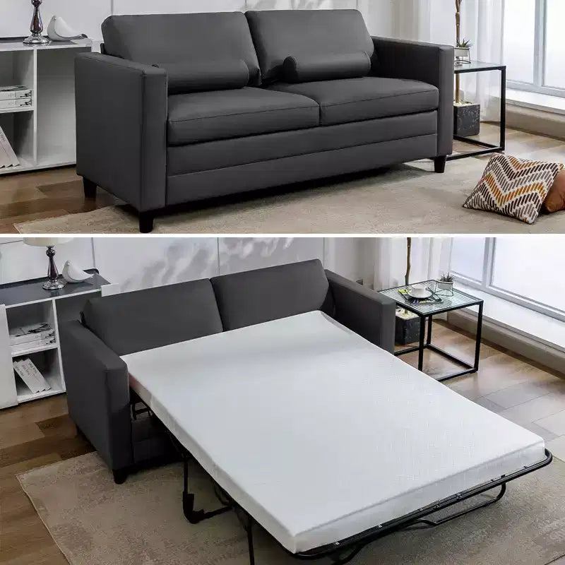 Mjkone Loveseat Sofa Bed, Leather 2-in-1 Sleeper Sofa With Foldable Mattress, Pull out 2-Seater Couch Bed With Metal Frame For Small Space