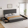 Garvee King/Queen/Full Upholstered Bed Frame with 4 Storage Drawers, Adjustable Headboard & Wood Slats, No Box Spring Needed, Black/Grey/White