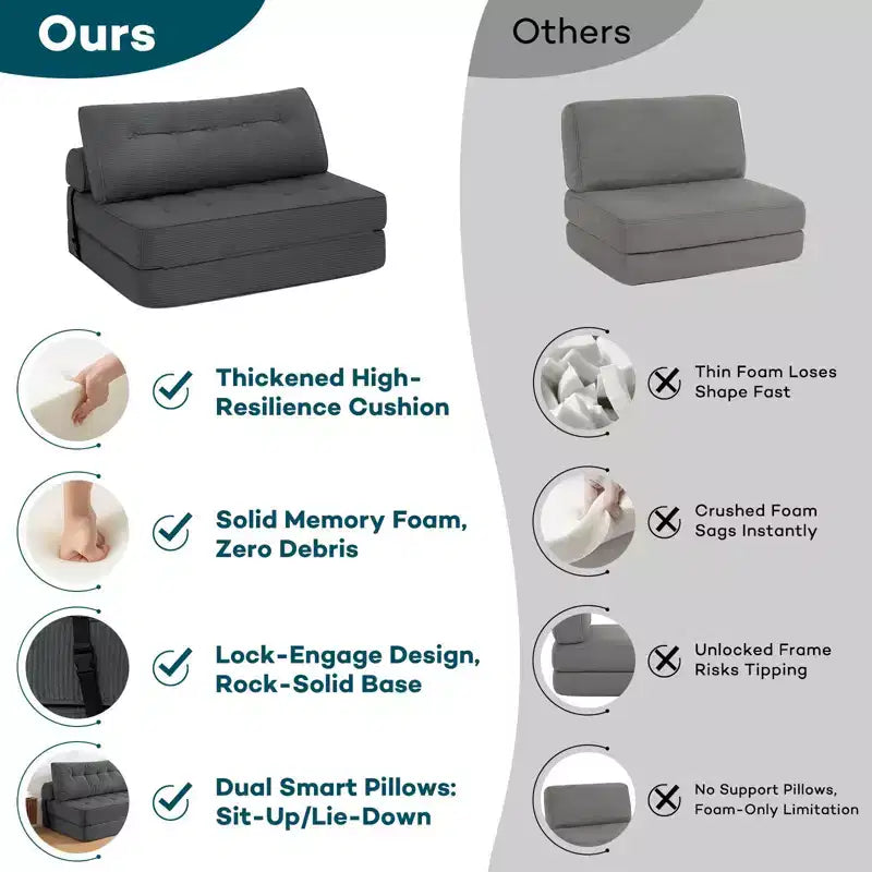 WARMOUNTS Foldable Sofa Bed with Adjustable Backrest, Convertible Full Size Sleeper Sofa for Living Room & Office