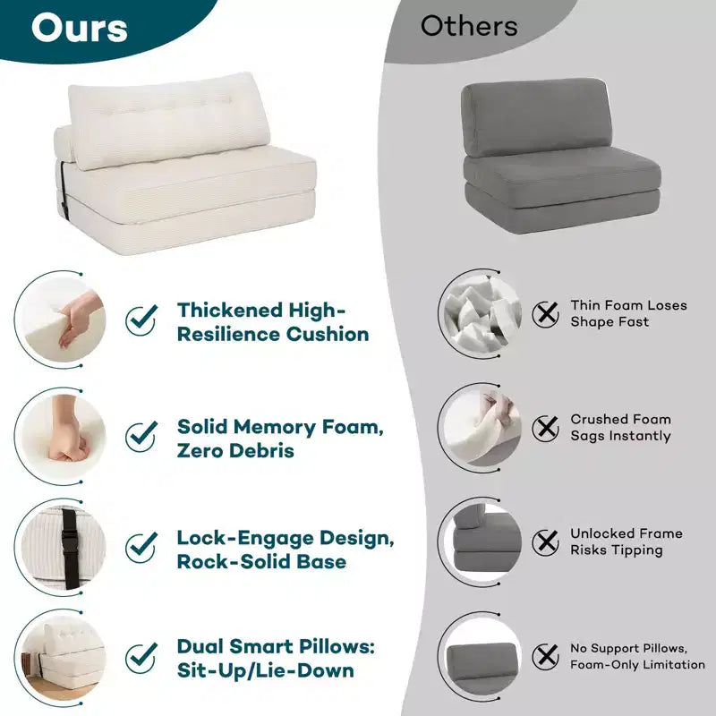 WARMOUNTS Foldable Sofa Bed with Adjustable Backrest, Convertible Full Size Sleeper Sofa for Living Room & Office
