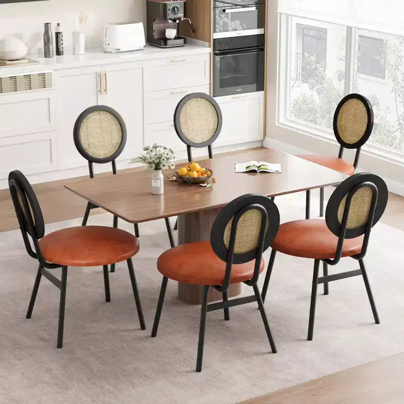 Modern Upholstered Dining Chairs with Natural Rattan Back & Metal Legs, Space-Saving Set of 4 for Kitchen, Dining Room