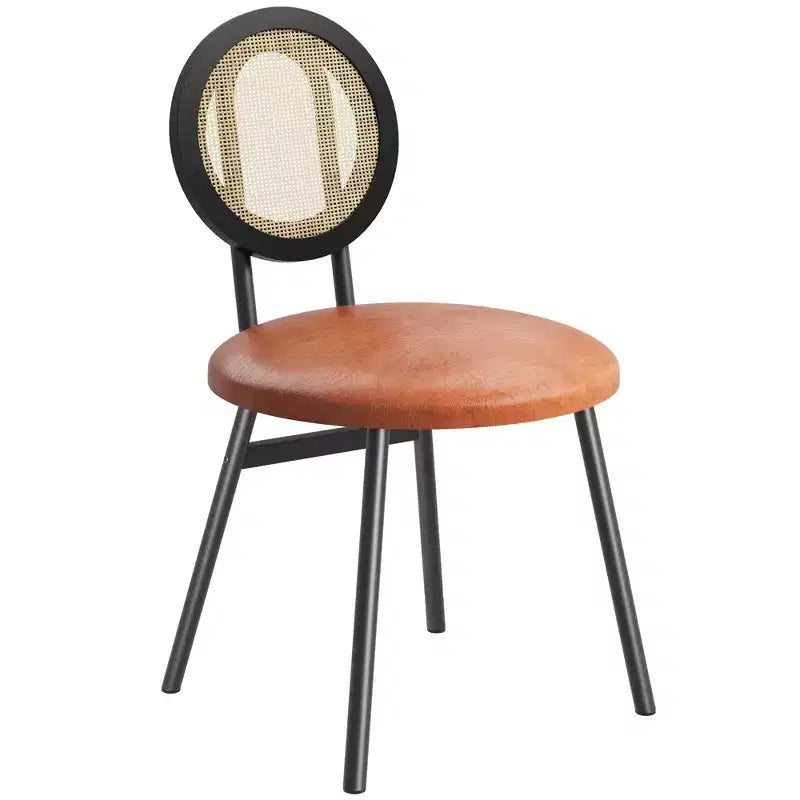 Modern Upholstered Dining Chairs with Natural Rattan Back & Metal Legs, Space-Saving Set of 4 for Kitchen, Dining Room