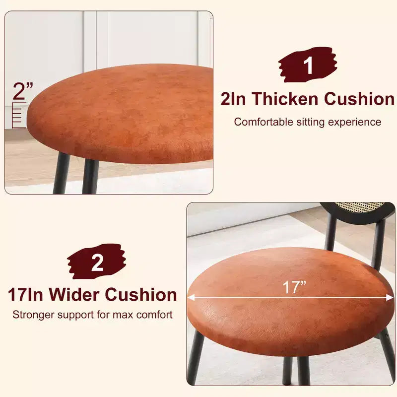 Modern Upholstered Dining Chairs with Natural Rattan Back & Metal Legs, Space-Saving Set of 4 for Kitchen, Dining Room