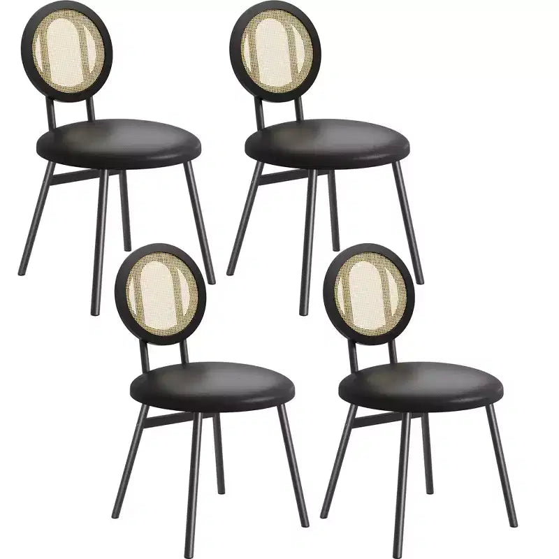 Modern Upholstered Dining Chairs with Natural Rattan Back & Metal Legs, Space-Saving Set of 4 for Kitchen, Dining Room