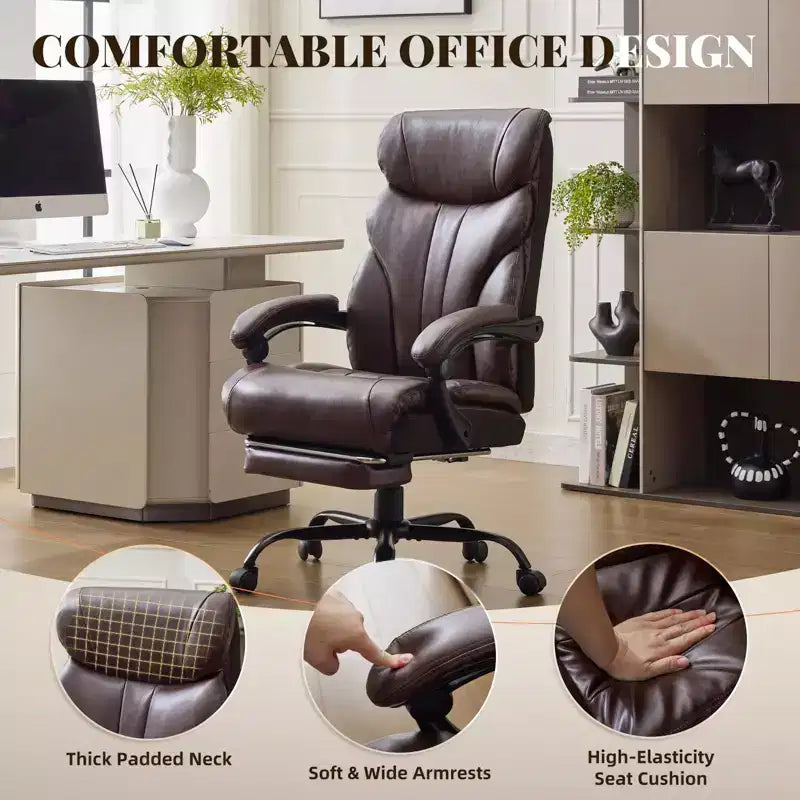 Office Chair, 500LB Big and Tall Ergonomic Executive Leather Desk Chair with Footrest