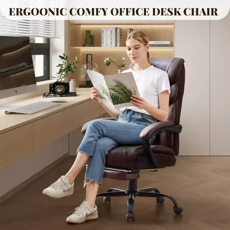 Office Chair, 500LB Big and Tall Ergonomic Executive Leather Desk Chair with Footrest