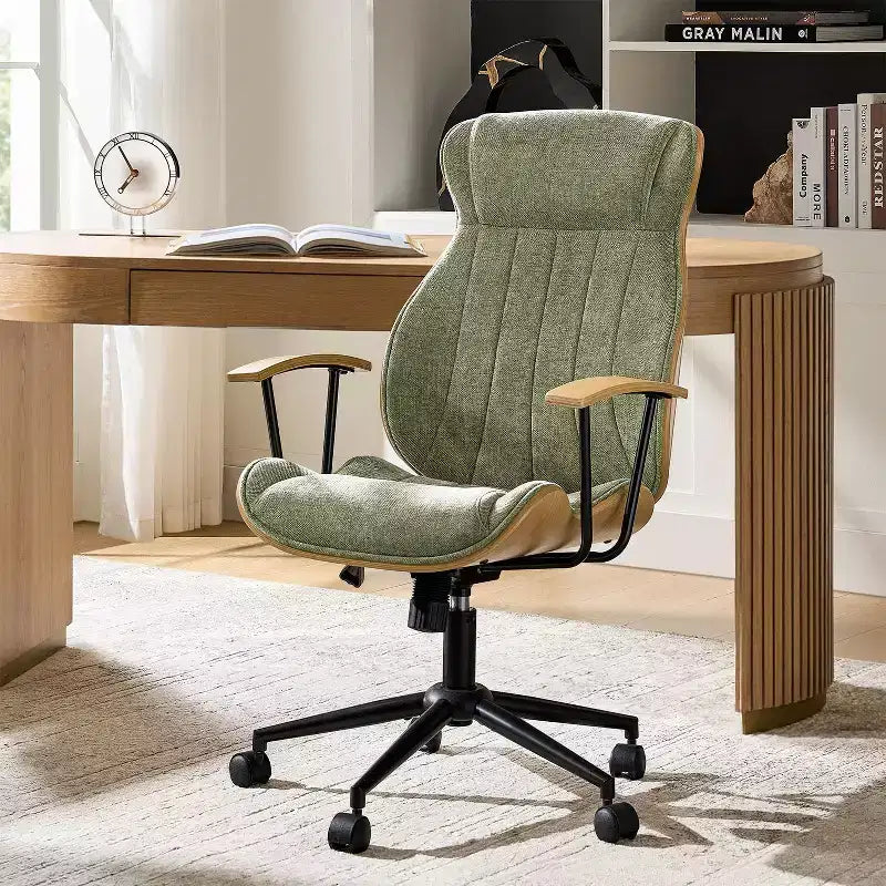 Basilio Mid-Century Modern Curved Bentwood High Back Swivel Office chair with Tilting|ART OF LIVING DESIGNS