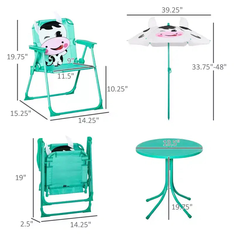 Kids Table and Chair Set with Adjustable Umbrella Outdoor Folding Picnic Furniture
