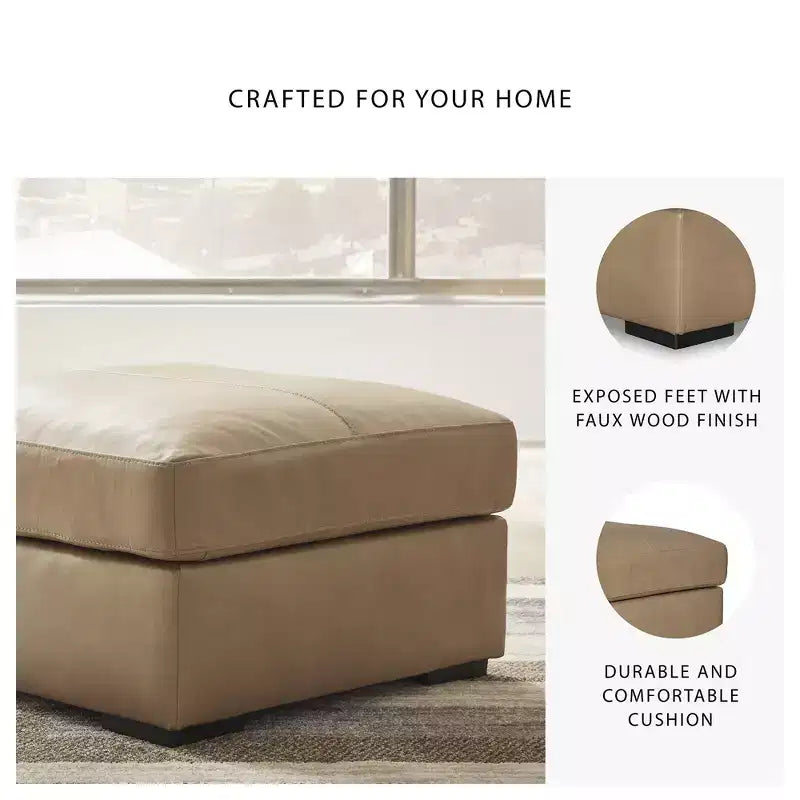 Signature Design by Ashley Bandon Oversized Accent Ottoman, Top Grain Leather Cushion, Toffee