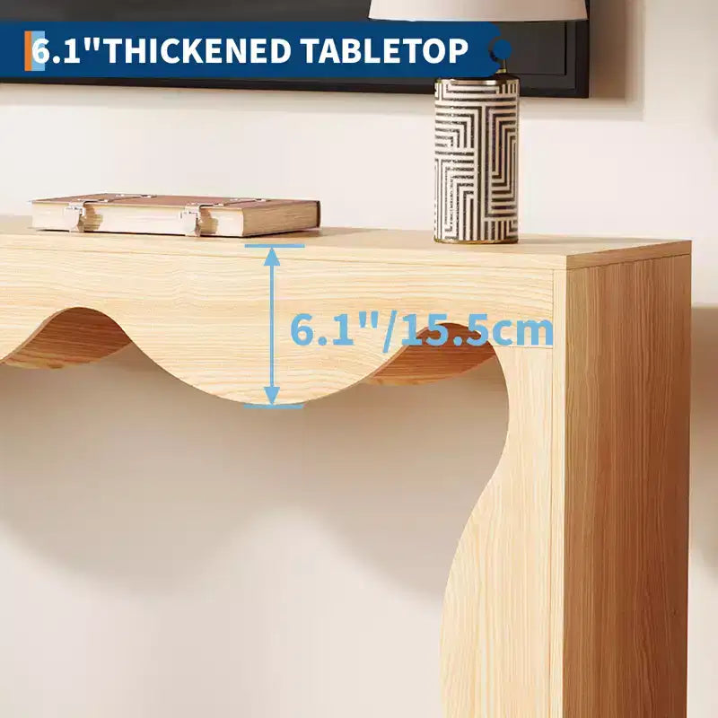 Rustic-style round-edge console table, 63 inches, with storage shelves, space-saving, suitable for entryway, living room, or hallway