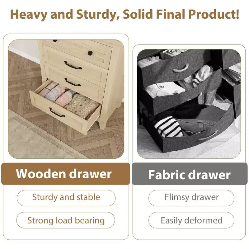 CuisinSmart 4 Dresser for Bedroom, 35 Tall Vertical Drawer Dresser with Large Storage, Freestanding Wooden Closet Chest for Living Room
