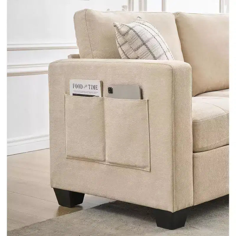 3 Seat Sofa Couch, 89 Modern Sofa with Armrests, Sofa with Extra Deep Seat Couches for Living Room Bedroom Apartment and Office Chenille Beige