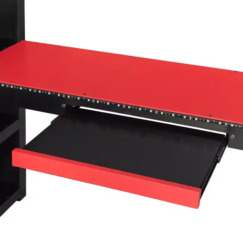 Luxystar Modern Gaming Full Loft Bed With Lighted Desk And Keyboard Tray, Pegboard, Storage Bookcase