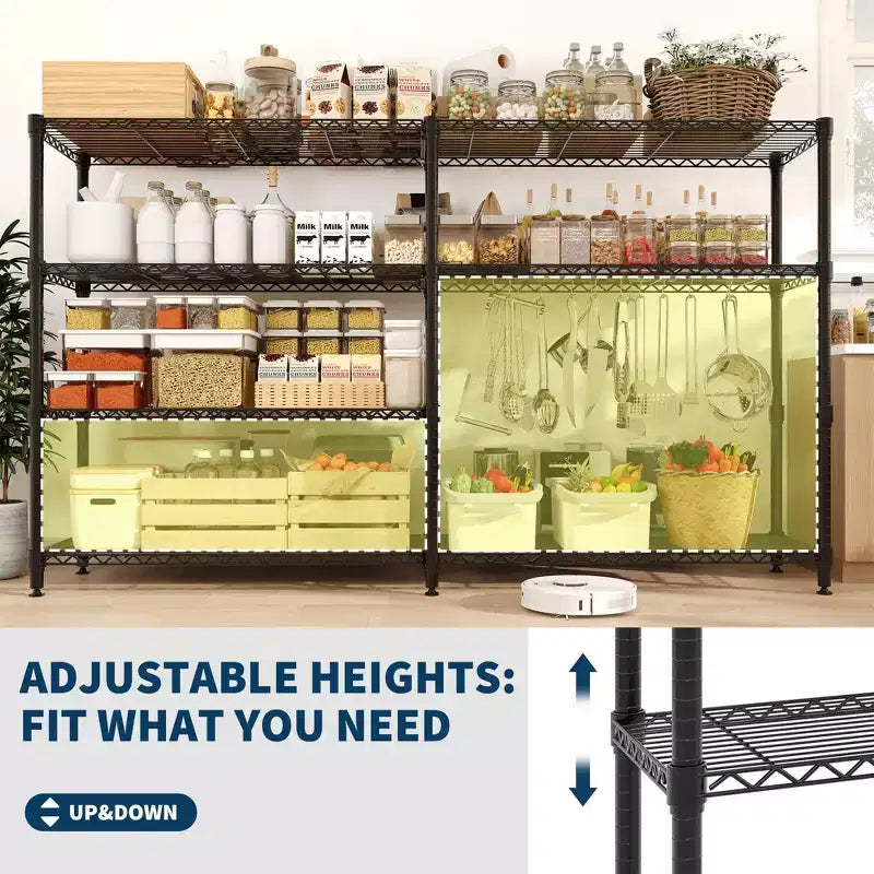 Storage Shelving Unit 5 Tier  70 W Heavy Duty Wire Shelving, L-Shaped Pantry Shelves for Kitchen & Garage  Industrial Metal Shelving for Home