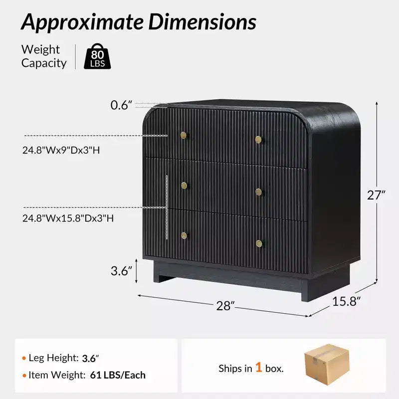 Ernest 27 Tall 3-Drawer End Tbale Set of 2 |Hulala Home-BLACK
