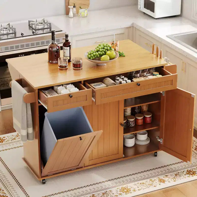 Rolling Kitchen Island Carts with Storage, 55 Wide Island Table on Wheels with Spice Rack, Towel Rack, Knife Holder and Trash Can Storage