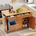 Rolling Kitchen Island Carts with Storage, 55 Wide Island Table on Wheels with Spice Rack, Towel Rack, Knife Holder and Trash Can Storage