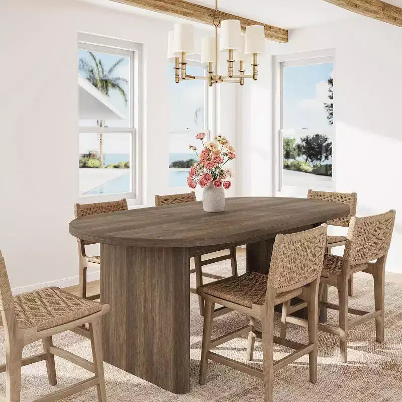 Large Farmhouse Dining Table for 6-8, Long Kitchen Table with Thick Wood Base for Dining Room & Living Room