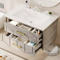 Floating Bathroom Vanity with Sink 30 inch, Modern Bathroom Sink Cabinet, Ceramic Vanity Top, 2 Large Storage Drawers with Gold Metal Handle