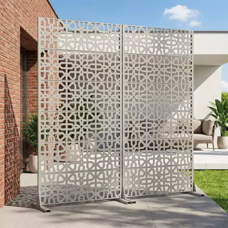 MAYEERTY Perilla 01 Gray Galvanized Steel Room Divider, 72x35x16, 6-Piece Double-Sided Decorative Screen