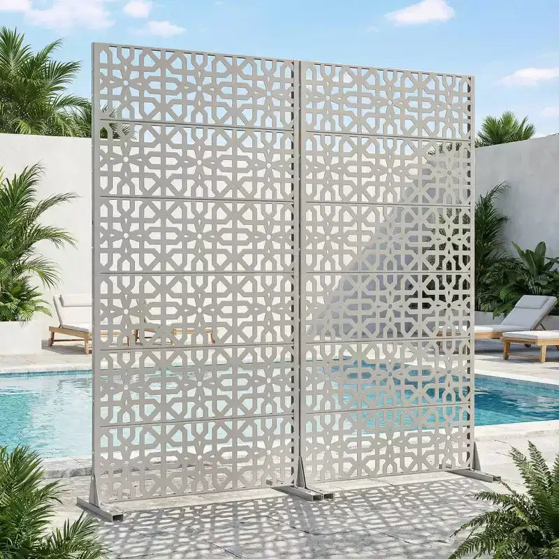 MAYEERTY Perilla 01 Gray Galvanized Steel Room Divider, 72x35x16, 6-Piece Double-Sided Decorative Screen