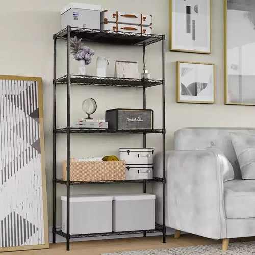 59'' Black 5 Tier Storage Rack Adjustable Tier Spacing Height
