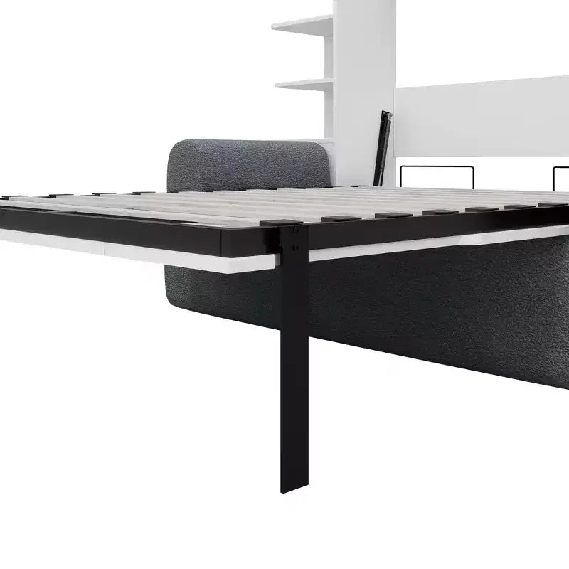 Whisen Queen Wall Murphy Bed Frame with Sofa and Storage Cabinets, Space-Saving Wall Bed