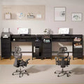 47 Inch Black Computer Desk with Charging Station Reversible Gaming Desk LED Lights 5 Fabric Drawers Monitor Stand Home Office Writing Table