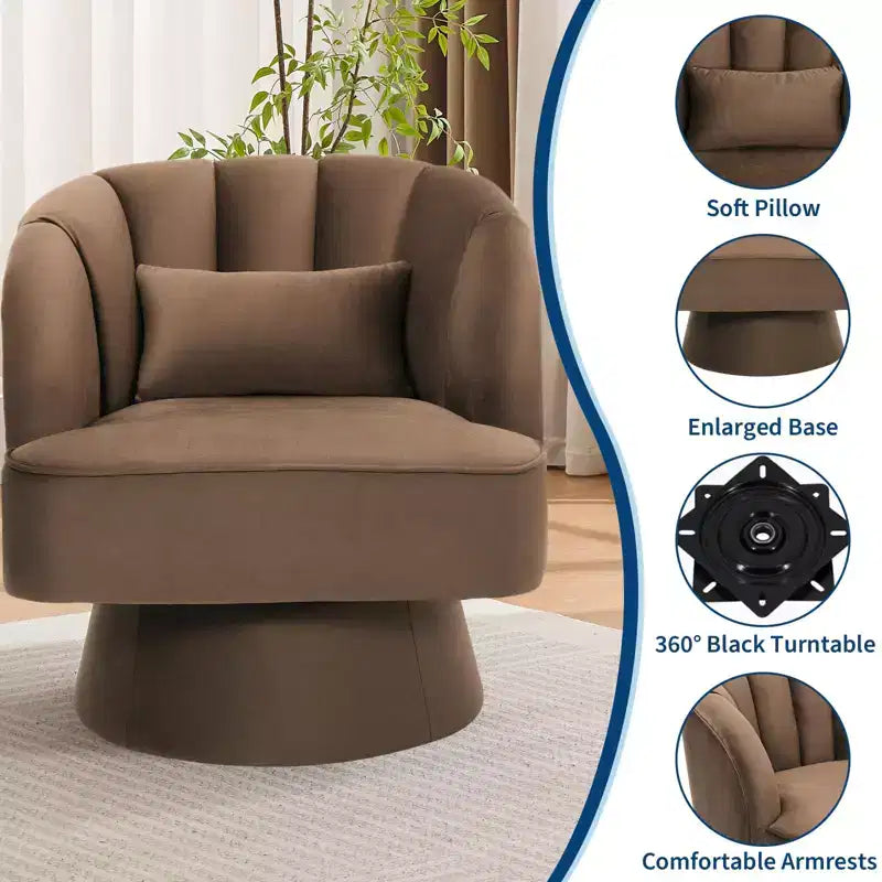 Modern Smooth Swivel Barrel Accent Chair  360 Rotating Lounge Armchair with Upholstered Armrests  Comfy Club Chair for Living Room, Bedroom,Office