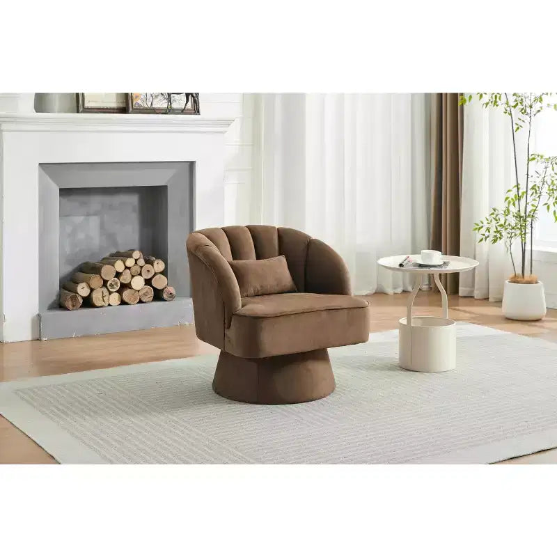 Modern Smooth Swivel Barrel Accent Chair  360 Rotating Lounge Armchair with Upholstered Armrests  Comfy Club Chair for Living Room, Bedroom,Office